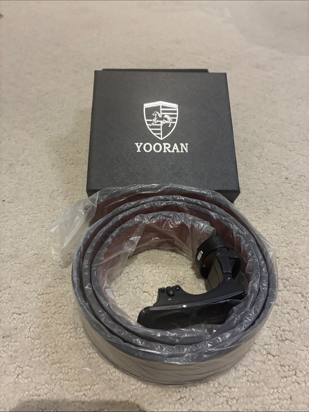 Yooran Men's Automatic Ratchet Leather Belt Carbon Fiber Buckle NIB 👵MT